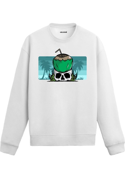 Kurukafa Tropikal Hindistan Cevizi Tasarım Baskılı Unisex Sweatshirt