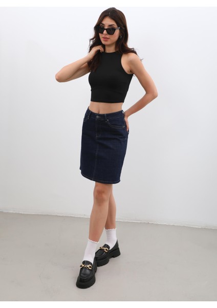 Kadın Düz Dar Jean Etek Rins
