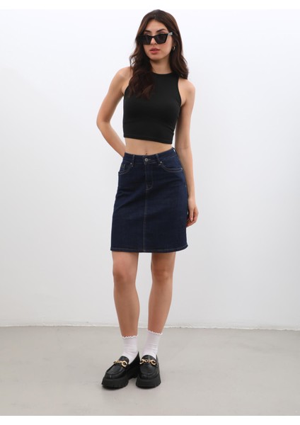 Kadın Düz Dar Jean Etek Rins
