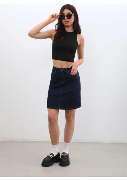 Kadın Düz Dar Jean Etek Rins