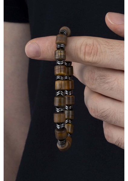 Silindir Kesim Kaplan Gözü Klasik Model Erkek Doğal Taş Bilekik modelleri