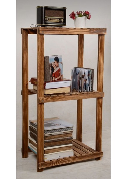 3 Katlı Dekoratif Ahşap Banyo Rafı Ayakkabılık Saksılık Mutfak Düzenleyici Raf 45X30X90