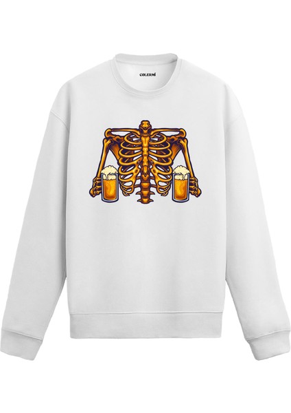 Iskelet Figürlü Bira Tasarım Baskılı Unisex Sweatshirt