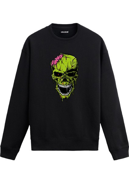 Zombi Kafatası Tasarım Baskılı Unisex Sweatshirt