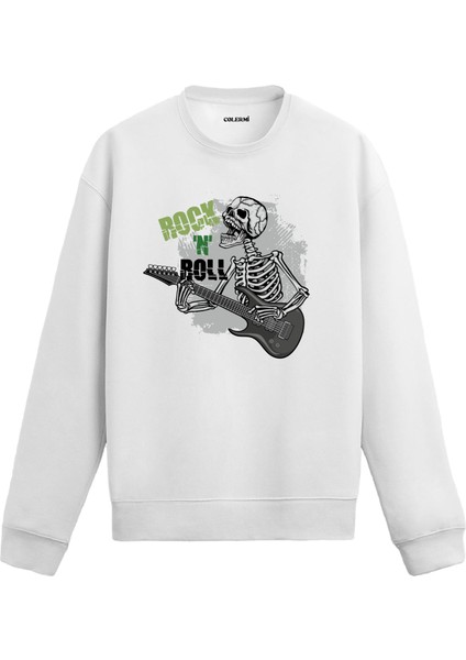 Rock’n Roll Kurukafa Tasarım Baskılı Unisex Sweatshirt