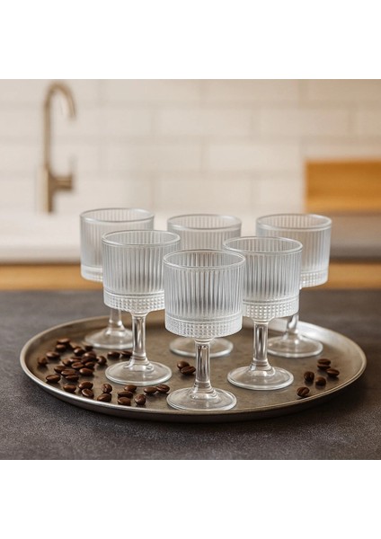 6 Lı Cam Ayaklı Kahve Yanı Su Bardağı Bardak 85ML fiyatları