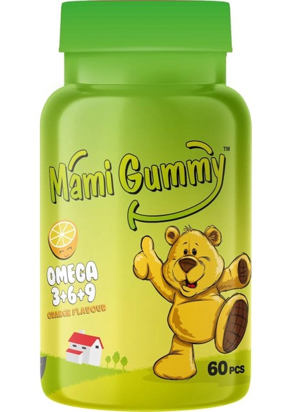 MamiGummy Kids Gummies Omega 3+6+9 60 Adet Çiğnenebilir Gummy Portakal Aromalı