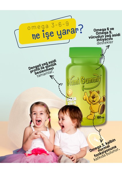 MamiGummy Kids Gummies Omega 3+6+9 60 Adet Çiğnenebilir Gummy Portakal Aromalı modelleri