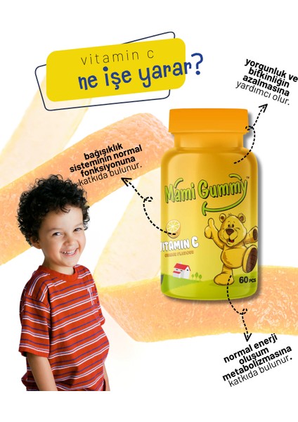 Kids Gummies C Vitamini İçeren 60 Adet Çiğnenebilir Gummy Jel Portakal Aromalı fiyatları