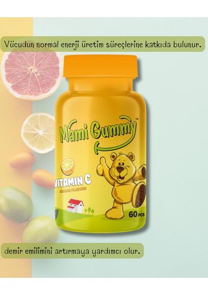Kids Gummies C Vitamini İçeren 60 Adet Çiğnenebilir Gummy Jel Portakal Aromalı modelleri