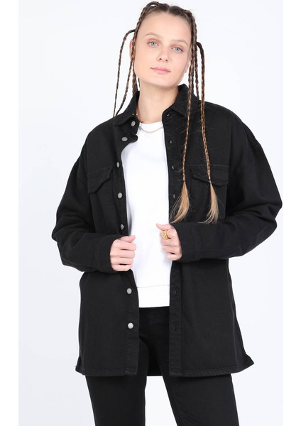 Kadın Oversize Jean Gömlek Siyah