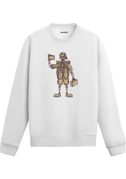 Turist Iskelet Tasarım Baskılı Unisex Sweatshirt
