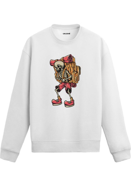Kampçı Iskelet Tasarım Baskılı Unisex Sweatshirt