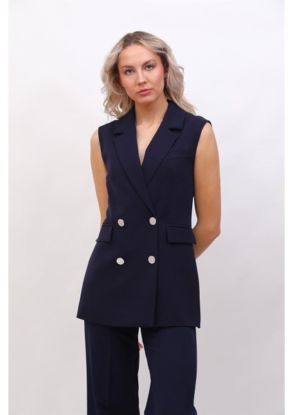 Erkek Yaka Blazer Yelek-Lacivert modelleri