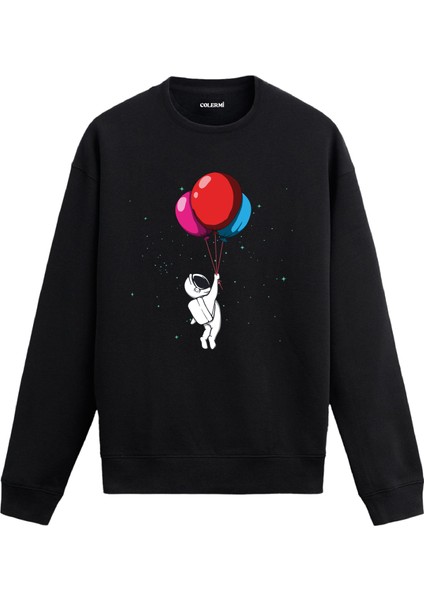 Astronot Balonlarla Uzayda Unisex Sweatshirt