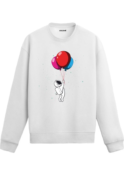 Astronot Balonlarla Uzayda Unisex Sweatshirt