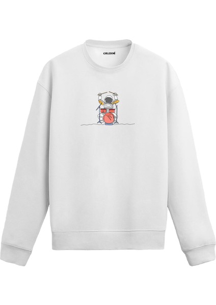 Astronot Davulcu Uzay Tasarım Baskılı Unisex Sweatshirt