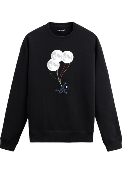 Astronot ve Ay Balonu Uzay Tasarım Baskılı Unisex Sweatshirt