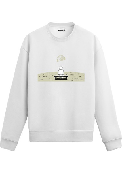 Astronot ve Dünya Manzaralı Uzay Baskılı Unisex Sweatshirt