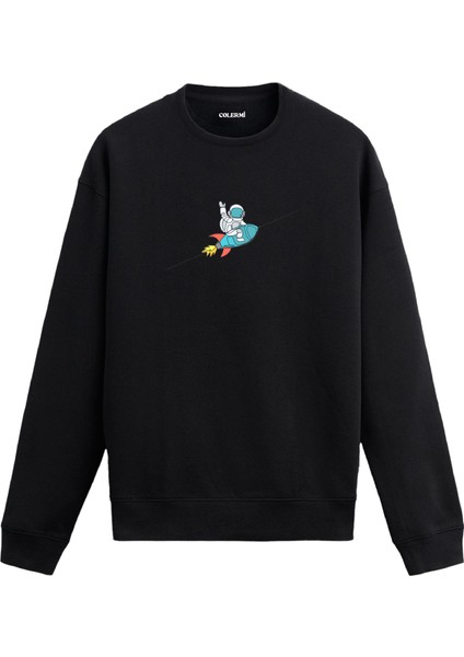 Astronot ve Roket Uzay Tasarım Baskılı Unisex Sweatshirt