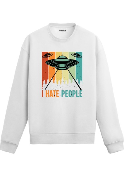 Uzay Gemili ve Yazılı Uzay Tasarım Baskılı Unisex Sweatshirt