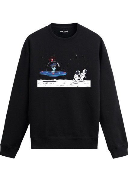 Uzay Polisi ve Astronotlar Uzay Tasarım Baskılı Unisex Sweatshirt
