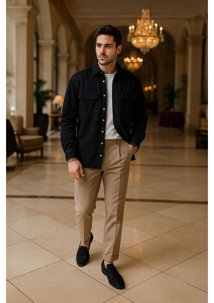 Erkek Oversize Jean Gömlek Siyah