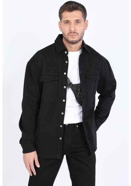Erkek Oversize Jean Gömlek Siyah