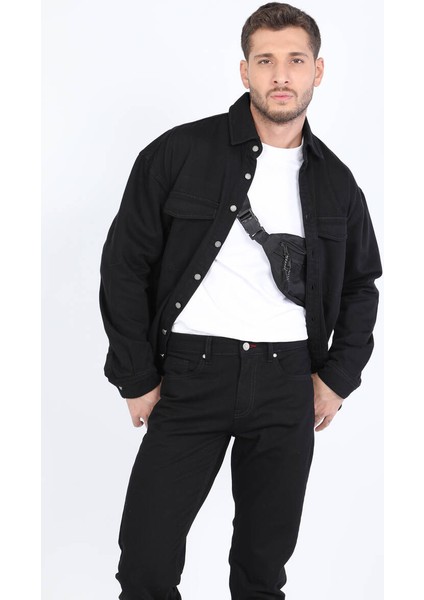 Erkek Oversize Jean Gömlek Siyah