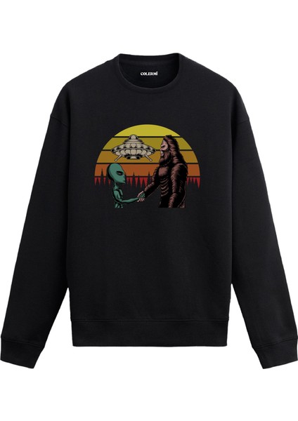 Uzayda Dostluk Tasarım Baskılı Unisex Sweatshirt