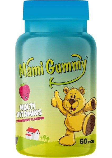 MamiGummy Kids Gummies Multivitamin 60 Adet Çiğnenebilir Gummy Jel Çilek Aromalı
