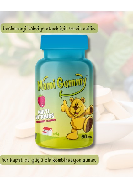MamiGummy Kids Gummies Multivitamin 60 Adet Çiğnenebilir Gummy Jel Çilek Aromalı fiyatları