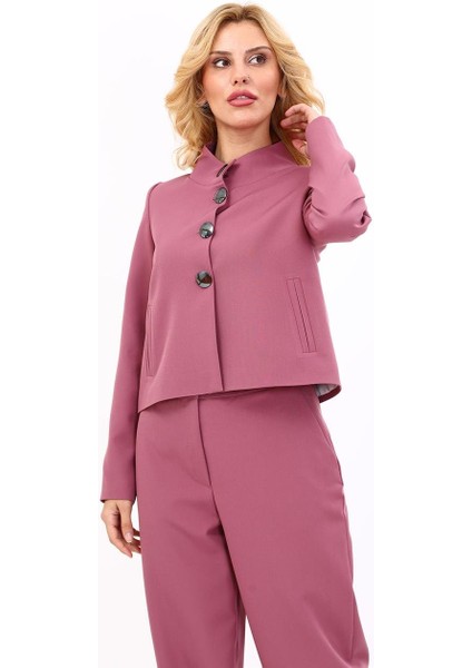 Oval Dik Yaka Kısa Ceket-Rose fiyatları