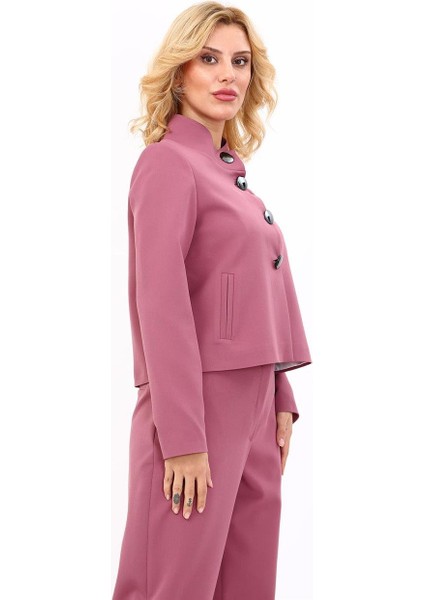 Oval Dik Yaka Kısa Ceket-Rose modelleri
