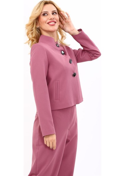 Oval Dik Yaka Kısa Ceket-Rose indirimleri