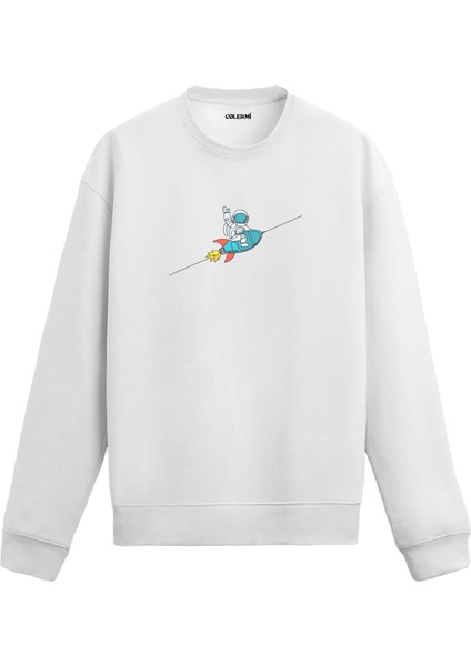 Astronot ve Roket Uzay Tasarım Baskılı Unisex Sweatshirt