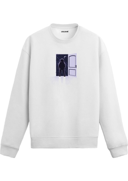 Uzay Kapısından Geçen Astronot Uzay Tasarım Baskılı Unisex Sweatshirt