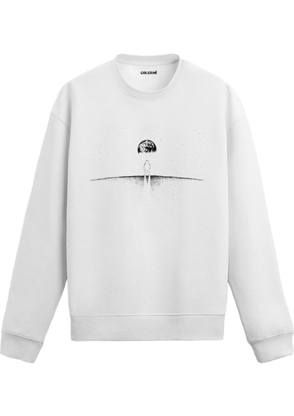 Ay Manzarasında Yalnız Astronot Uzay Tasarım Baskılı Unisex Sweatshirt