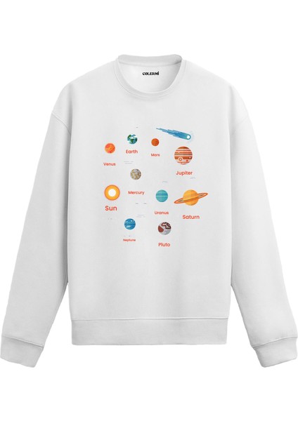 Eğitici Güneş Sistemi Uzay Tasarım Baskılı Unisex Sweatshirt