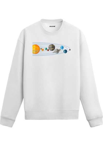 Güneş Sistemi Yörüngeli Uzay Tasarım Baskılı Unisex Sweatshirt
