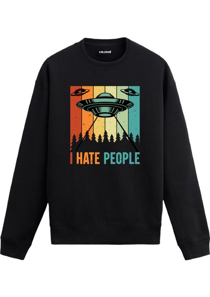 Uzay Gemili ve Yazılı Uzay Tasarım Baskılı Unisex Sweatshirt