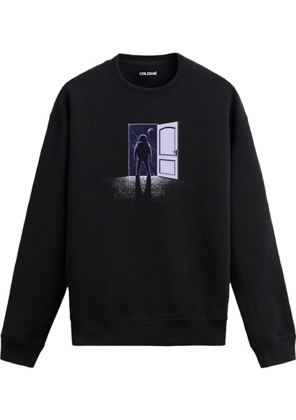 Uzay Kapısından Geçen Astronot Uzay Tasarım Baskılı Unisex Sweatshirt