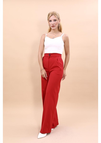 Korsaj Kemer Palazzo Pantolon-Kırmızı