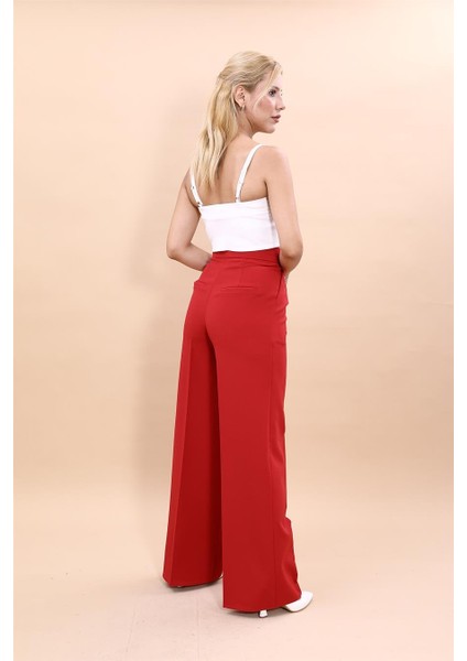 Korsaj Kemer Palazzo Pantolon-Kırmızı fırsatları