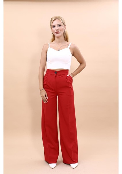 Korsaj Kemer Palazzo Pantolon-Kırmızı indirimleri