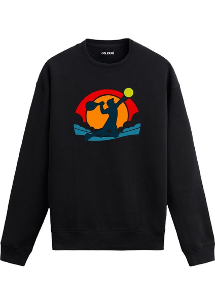 Tenis Servis Tasarım Baskılı Gün Batımı Unisex Sweatshirt