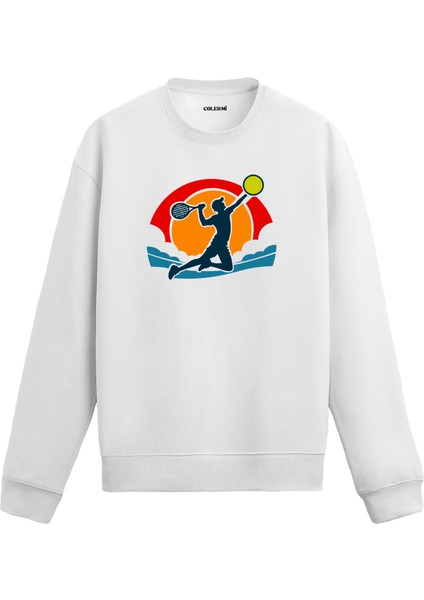 Tenis Servis Tasarım Baskılı Gün Batımı Unisex Sweatshirt