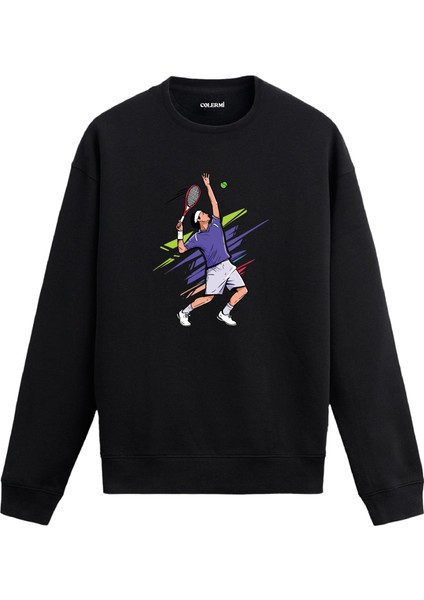 Servis Atan Tenisçi Tasarım Baskılı Unisex Sweatshirt