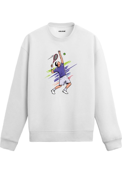 Servis Atan Tenisçi Tasarım Baskılı Unisex Sweatshirt