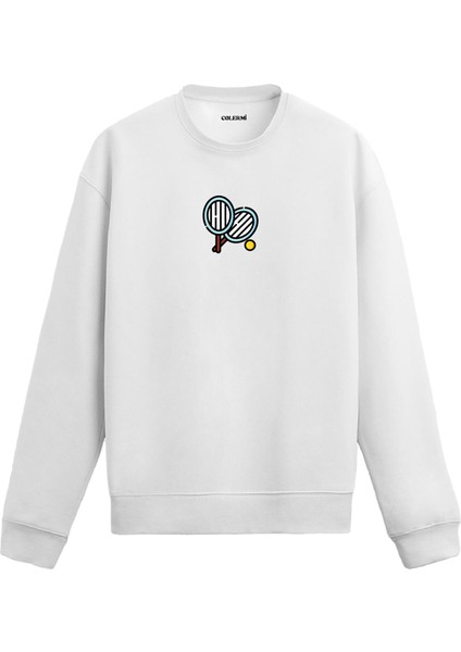 Minimal Tenis Raketli Tasarım Baskılı Unisex Sweatshirt